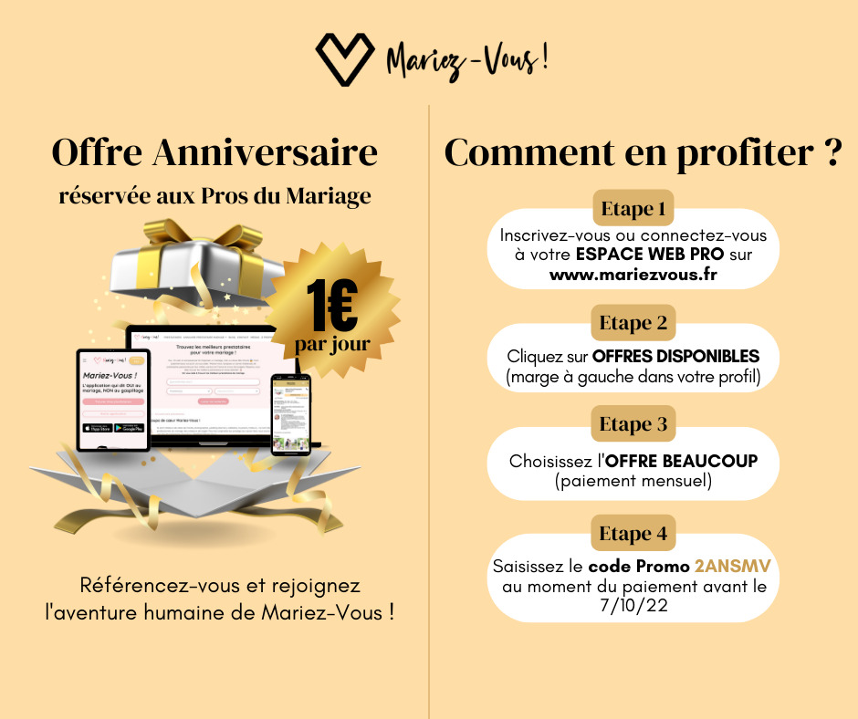 offre anniversaire 2 ans Mariez-Vous ! pour les prestataires de mariage