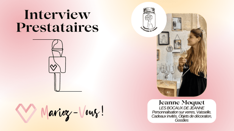 Une interview avec Jeanne Moquet de LES BOCAUX DE JEANNE, montrant un graphique de micro et une photo de Jeanne tenant un verre gravé.